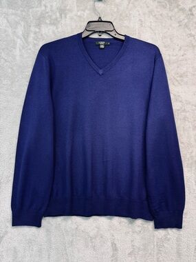 J. Crew Mens V-Neck Sweater 100% Italian Merino Wool in Ultramarine Blue Size XL